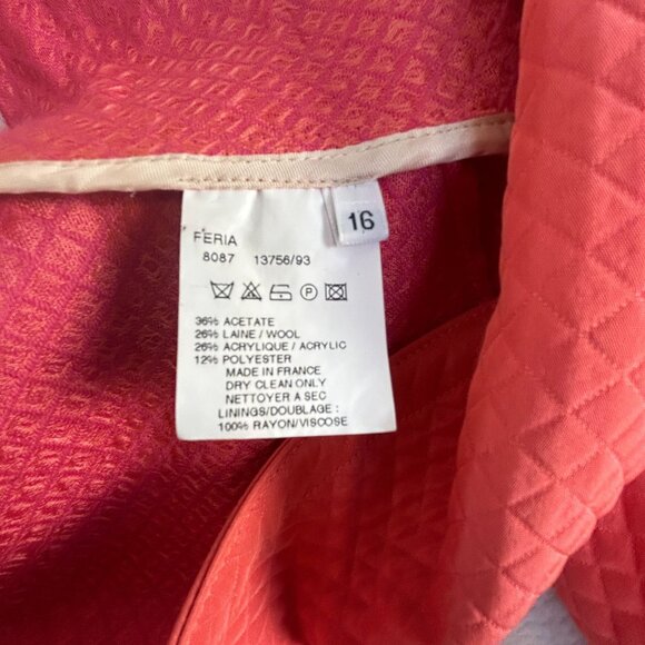 Bernard Zins Paris Womens Feria Quilted Jacket Size 16 Coral Wool Blend Lined - Picture 4 of 7